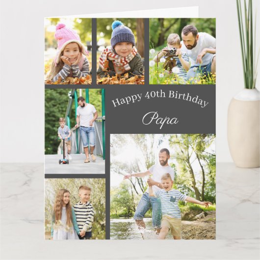 Carte Papa 6 Photo Collage N'importe quel âge Joyeux ann (Devant)