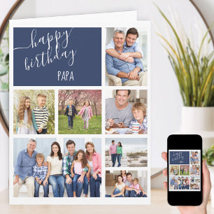Carte Papa 7 Photo Collage Bleu Personnalisé Anniversair