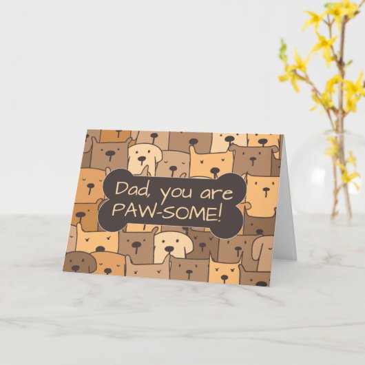 Carte Papa Anniversaire Chiens mignons et jeu de mots (Fleur jaune)