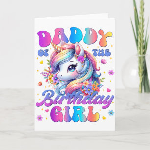 Carte Papa de la fille d'anniversaire Licorne Fleur Fami