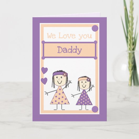 Carte Papa de petites filles violet voeux d'anniversaire (Devant)