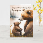 Carte Papa et bébé ours de première Fête des pères (Fleur jaune)