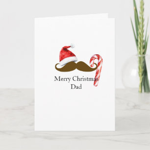 Carte Papa Noël Chapeau Bonbon Canne Marron Moustache No