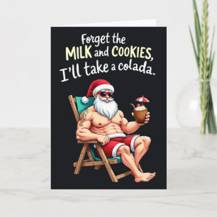 Carte Papa Noël musclé Colada Drôle de Noël Tropical