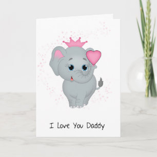 Carte Papa, Petite Princesse Éléphante Au Coeur Rose