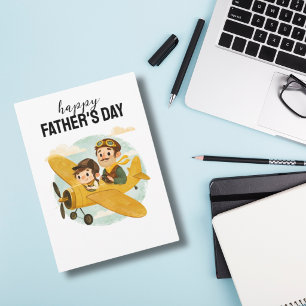 Carte Papa pilotant un avion nuages mignon Joyeux annive
