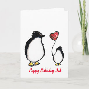 Carte Papa pingouin 50ème ou tout âge anniversaire
