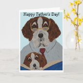 Carte Papa Saint-Bernard lisant à son chiot (Fleur jaune)