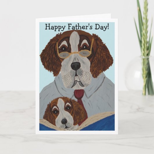 Carte Papa Saint Bernard lisant à son chiot (Devant)