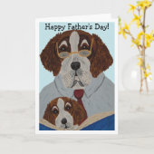 Carte Papa Saint Bernard lisant à son chiot (Fleur jaune)