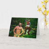 Carte Papa Satyrs en Briefs "Est-ce encore samedi ?" Car (Fleur jaune)