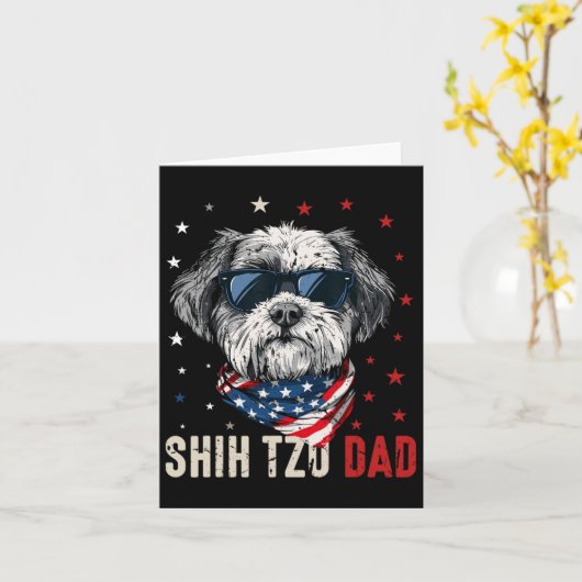 Carte Papa Shih Tzu Drôle Usa Étoiles 4 Juillet Fête Des (Fleur jaune)