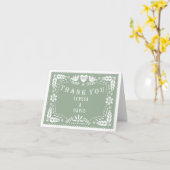 Carte Pape vert Sage picado mariage photo Merci (Fleur jaune)