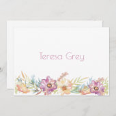 Carte Papeterie à l'aquarelle à bordure florale (Devant / Derrière)