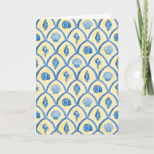 Carte Papeterie aquarelle coquilles de Santorin bleu jau