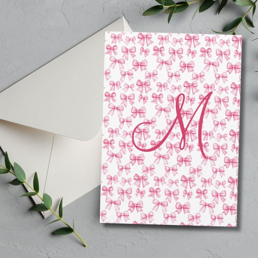 Carte Papeterie esthétique Coquette Monogramme Rose