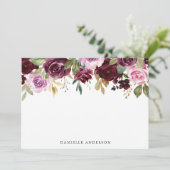 Carte Papeterie florale rose rustique et violet (Debout devant)