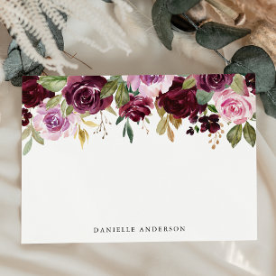 Carte Papeterie florale rose rustique et violet