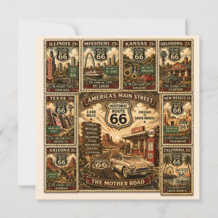 Carte Papeterie Route 66 Road Trip Stamp Art