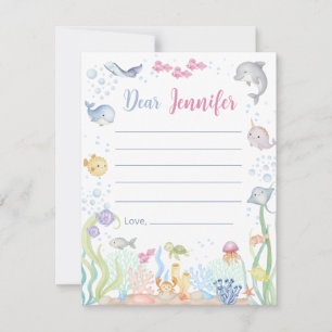 Carte Papier aquarelle sous la mer Fille Station personn