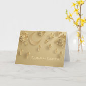 Carte Papier coupé Lanternes Ramadan, Lune, Fleurs, Or (Fleur jaune)