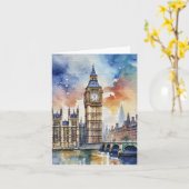 Carte Papier d'aquarelle Big Ben London (Fleur jaune)