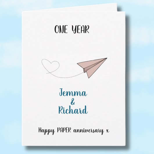 Carte Papier "Une année d'amour" Avion 1er Anniversaire