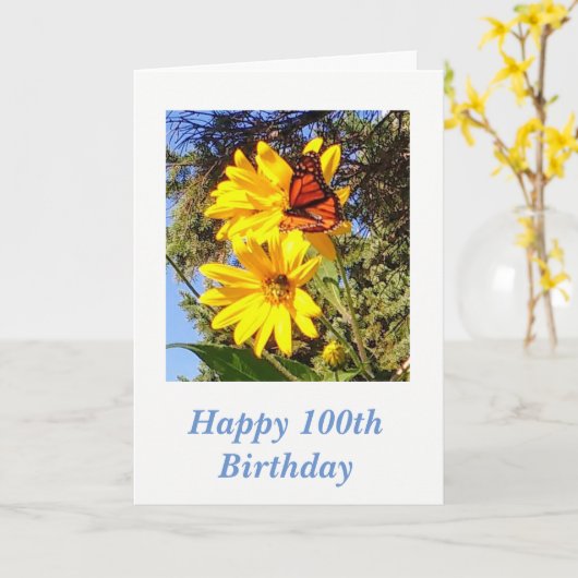 Carte Papillon 100e anniversaire (Fleur jaune)