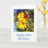 Carte Papillon 80e anniversaire (Fleur jaune)