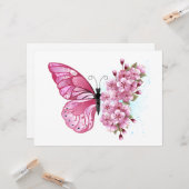 Carte Papillon à fleurs avec Sakura rose (Devant/Arrière en situation)