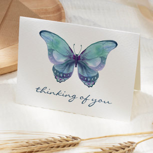 Carte Papillon à l'aquarelle sarcelle Pensant à vous Sym