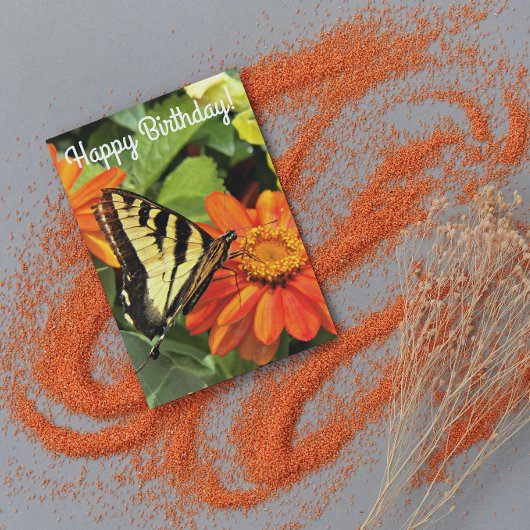 Carte Papillon à queue jaune sur Flower Birthday