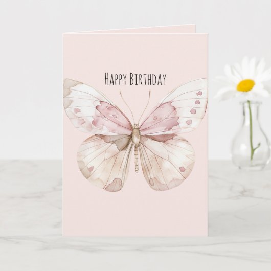Carte Papillon Anniversaire Rose Pâle (Petite plante)
