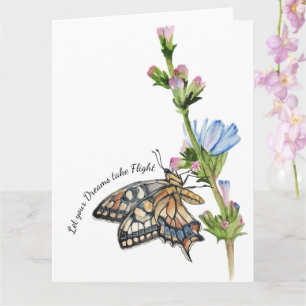 Carte Papillon aquarelle sur une fleur chicorée