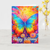 Carte Papillon artistique Abstrait mignon | Joyeux anniv (Fleur jaune)