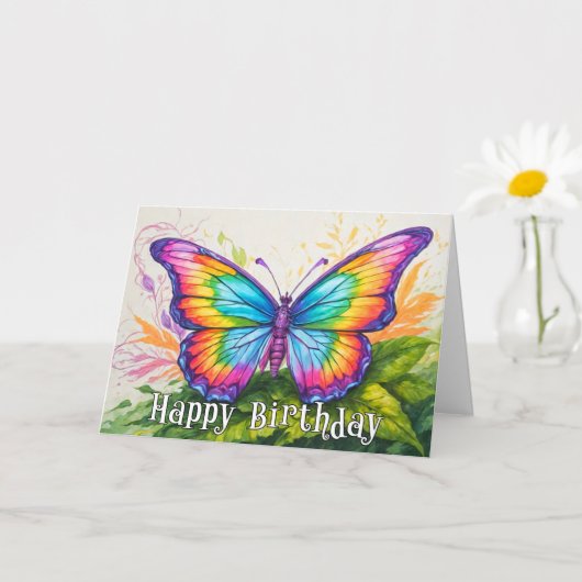 Carte Papillon artistique coloré Joyeux anniversaire (Petite plante)