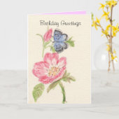 Carte Papillon assez bleu sur la fleur rose (Fleur jaune)