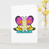 Carte Papillon au yoga en tailleur (Fleur jaune)