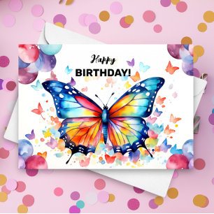 Carte Papillon aux ballons de couleurs vives Anniversair