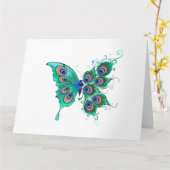 Carte Papillon aux plumes de paon vert (Fleur jaune)