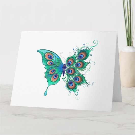 Carte Papillon aux plumes de paon vert (Devant)