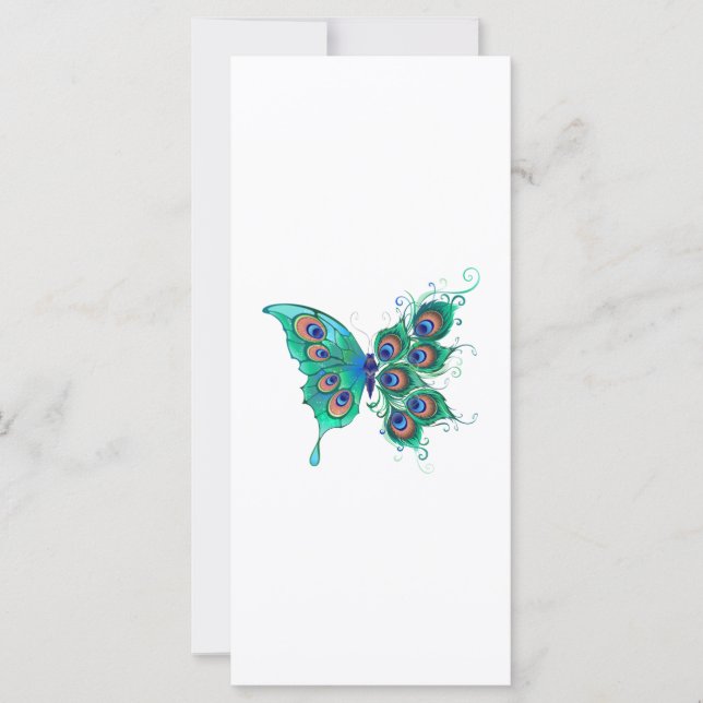 Carte Papillon aux plumes de paon vert (Devant)