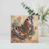 Carte Papillon avec ailes motifs paon personnalisable (Debout devant)