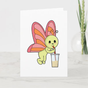Carte Papillon avec boisson et paille