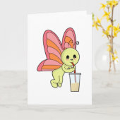 Carte Papillon avec boisson et paille (Fleur jaune)
