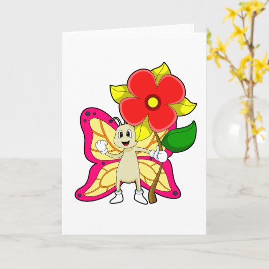 Carte Papillon avec Fleur (Fleur jaune)