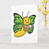 Carte Papillon avec une tasse de café (Fleur jaune)