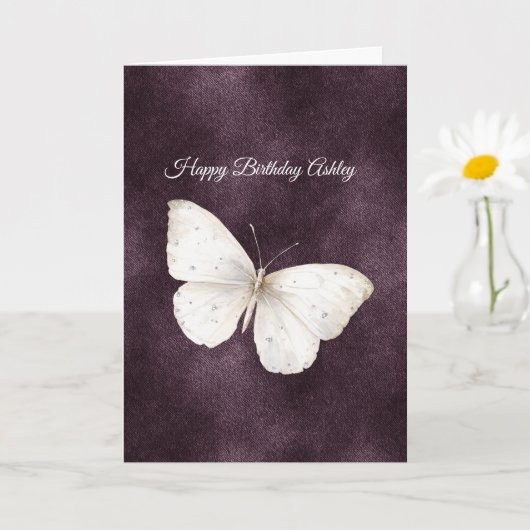 Carte Papillon Blanc Anniversaire Violet (Petite plante)
