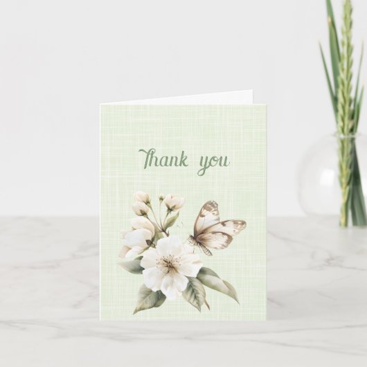 Carte Papillon blanc Merci sur fleurs blanches (Devant)