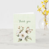 Carte Papillon blanc Merci sur fleurs blanches (Fleur jaune)